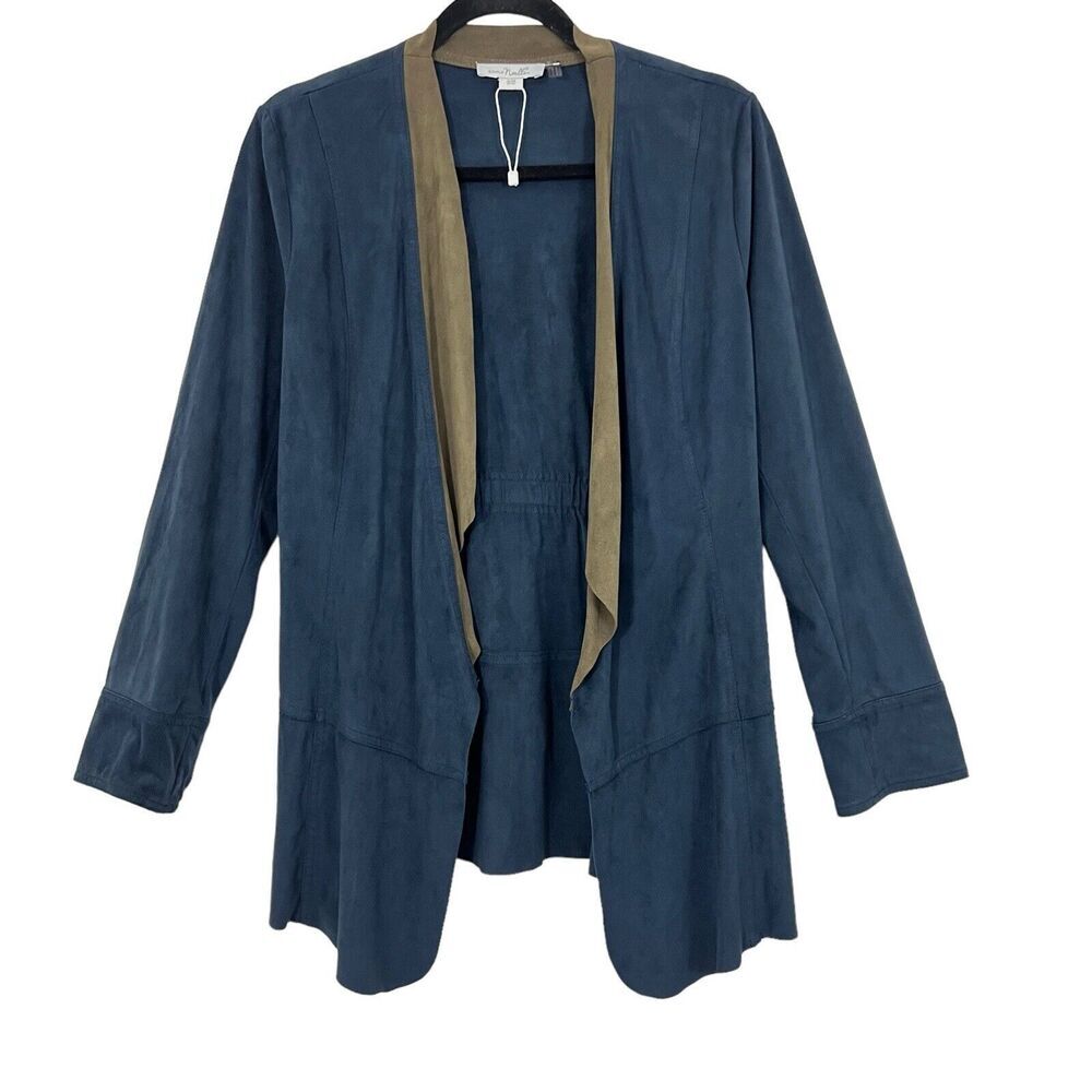 Simply Noelle Womens Size Small Blue Green Trim Open Front Jacket